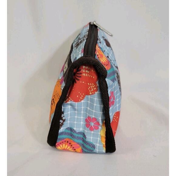 Lesportsac Blue Brown Pink Floral Nylon 5"x7'x2.5" Make Up Toiletry Bag Pouch - Picture 4 of 10
